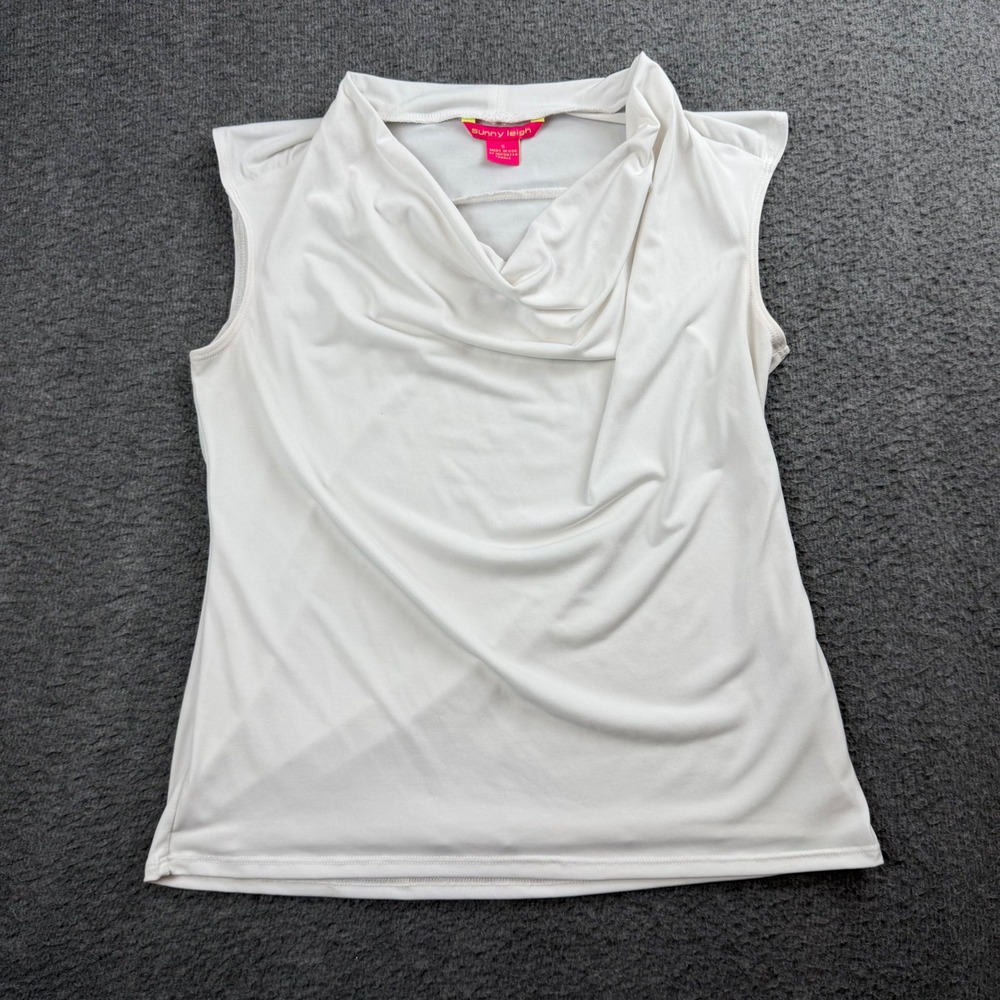 Sunny Leigh Cowl Neck Top Women's Small White Sleeveless Knit Blouse 42164 IV